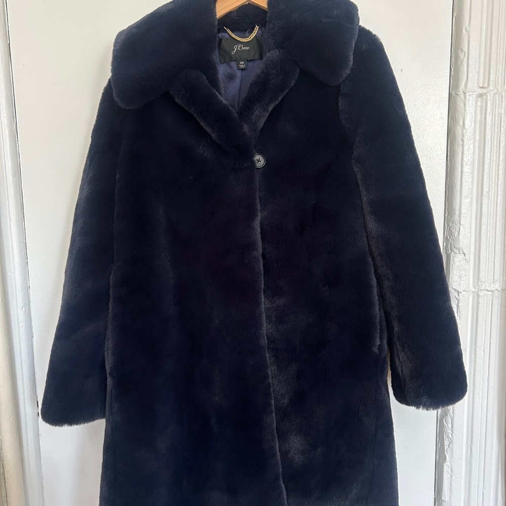 J. Crew Women's Navy Faux Fur Coat